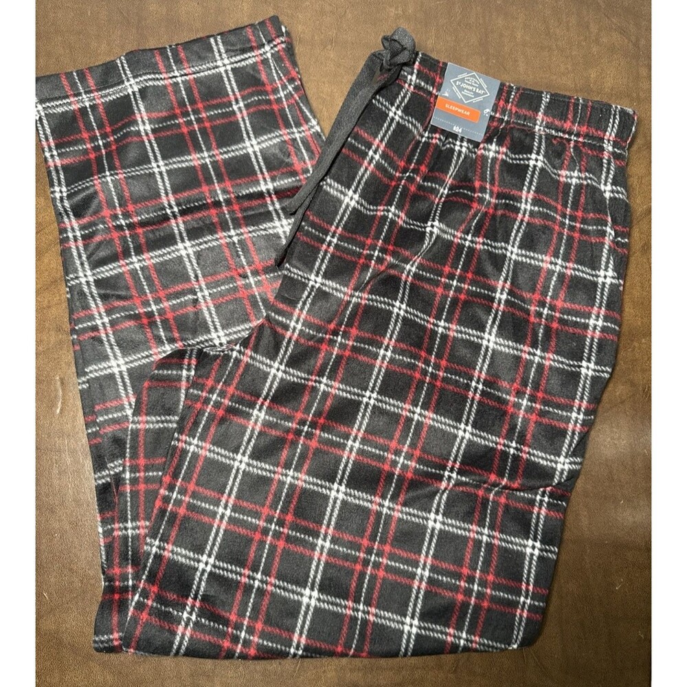 NWT St Johns Bay Men's Microfleece Pajama Lounge Pants LARGE Black Red Plaid